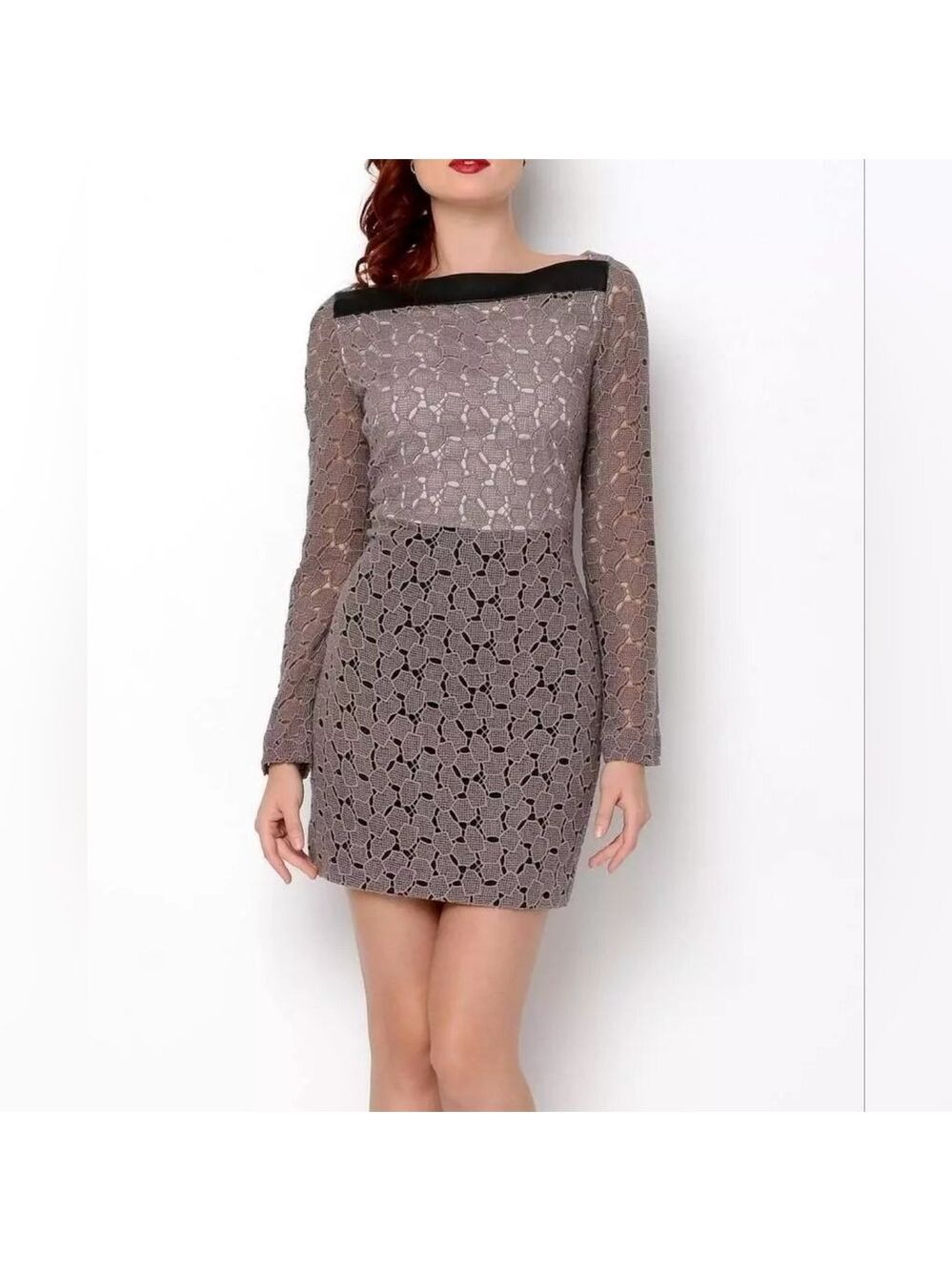 HP. Diane von Furstenberg Sarita Pebble Lace Leather Detail Dress